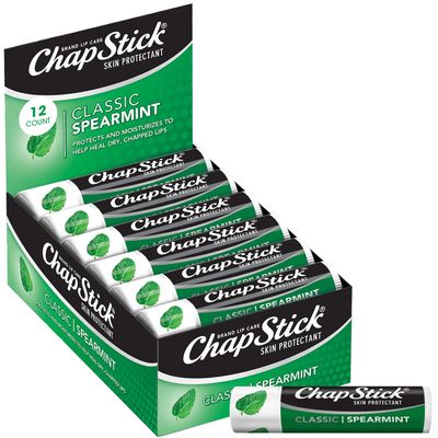 ChapStick Bulk Lip Balm, Classic Spearmint 12-Pack Cool & Refreshing Lip Moisturizer for Dry Lips, 0.15 Oz Ea