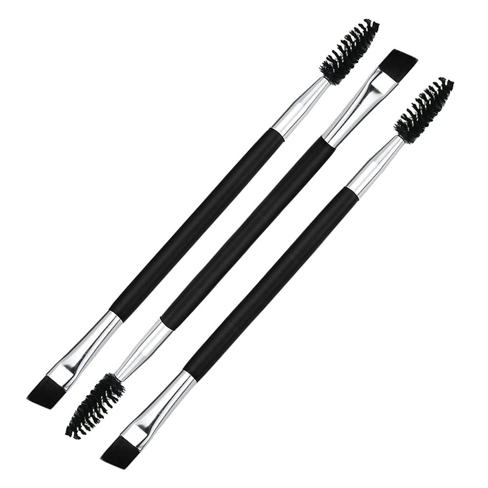 AKOAK 3 Pcs Portable Double-headed Eyebrow Brush, Eyelash Brush, Angled Eyebrow Powder Brush/Spiral Brush, Beauty Tool Eye Makeup Brush