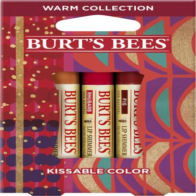 Burt's Bees Kissable Color Holiday Gift Set, 3 Lip Shimmers in Gift Box, Warm Collection in Peony, Fig and Rhubarb
