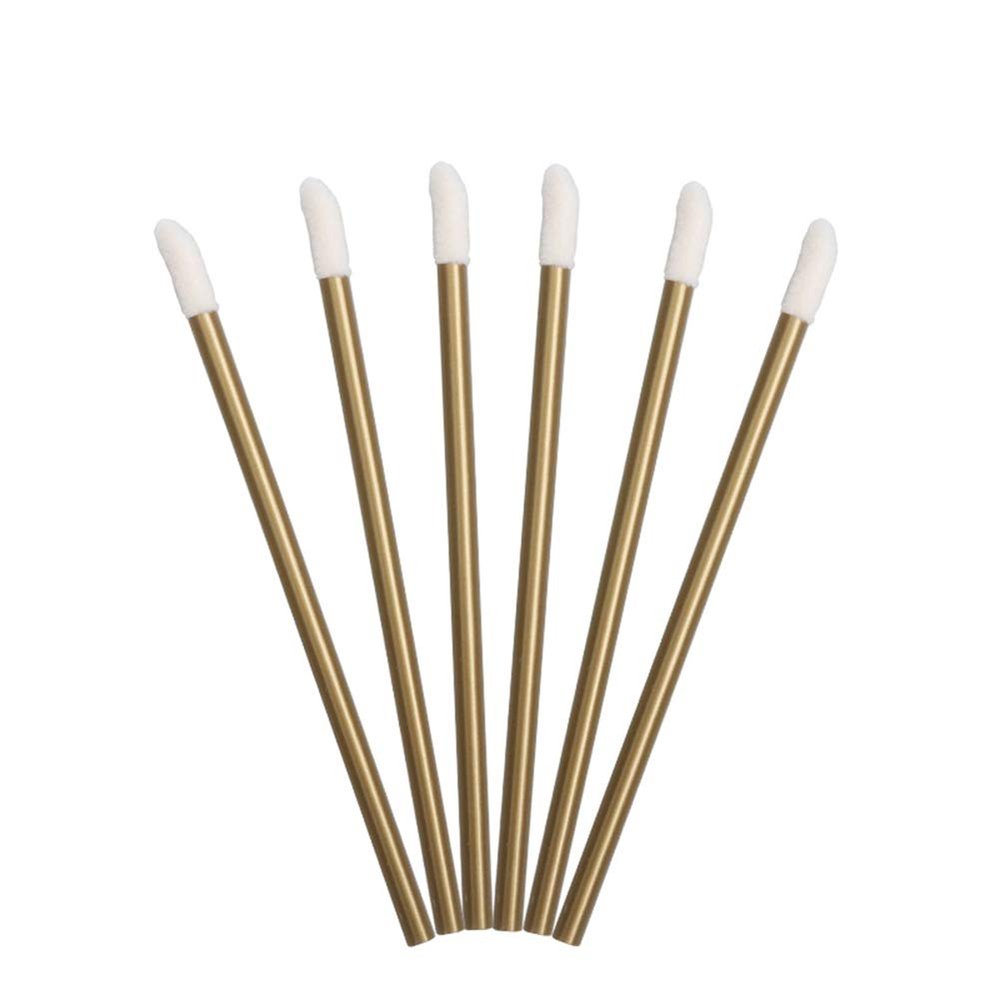 AKOAK 50 Pcs Disposable Lipstick Brush, Lip Gloss Stick, Applicator, Portable Eyeshadow Lip Gloss Brush Cosmetic Tool (gold)