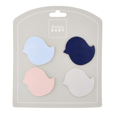 Bird Blue and Pink 2 x 1 Embossed Polyurethane Hair Barrettes Set of 4