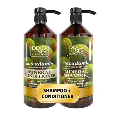 Dead Sea Collection Shampoo and Conditioner Set with Macadamia Oil  Hydrating Softening Hair Products with Dead Sea Minerals for All Hair Types  Set of 2 Bottles (33.8 & 30.6 Fl. Oz.)