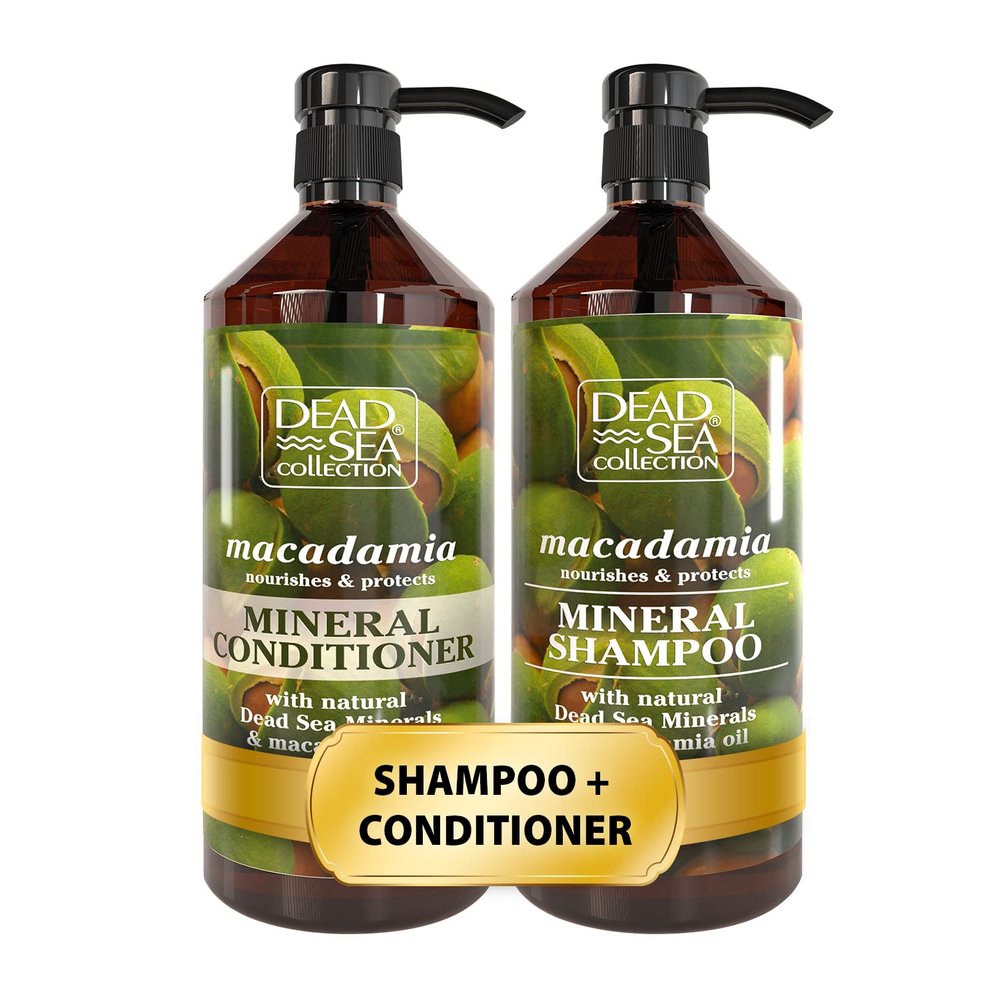 Dead Sea Collection Shampoo and Conditioner Set with Macadamia Oil  Hydrating Softening Hair Products with Dead Sea Minerals for All Hair Types  Set of 2 Bottles (33.8 & 30.6 Fl. Oz.)