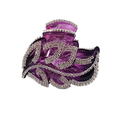 Women Lady Elegant Rhinestones Hair Claw Acrylic Leaves Hair Clip Hairpin Exquisite Fancy Hair Jaw Clips (Wine Red)