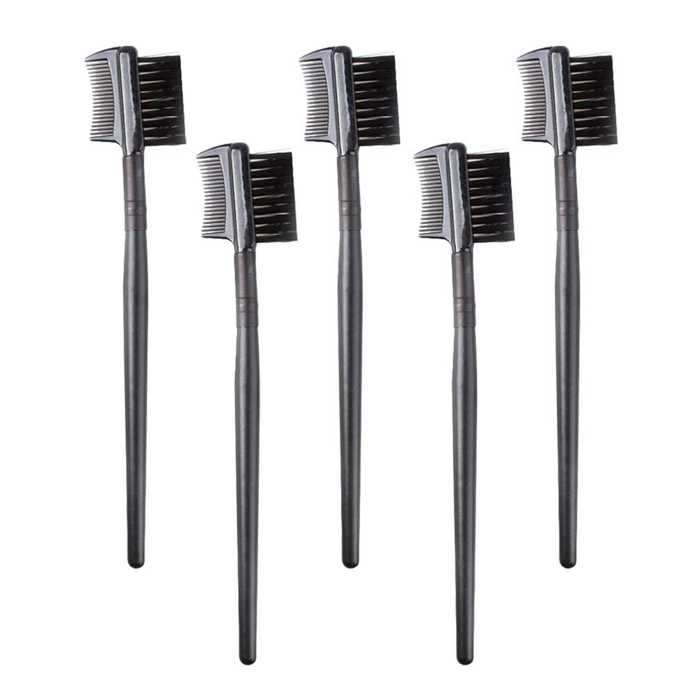 AKOAK 5 Pcs Dual-purpose Double-head Eyelash Comb and Eyebrow Brush Comb, Eyebrow Modification and Eyelash Extension Beauty Makeup Tool, Black
