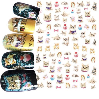 Cats and Cupecakes Nail Stickers - Cute Kitty with Bows over 50 Stickers