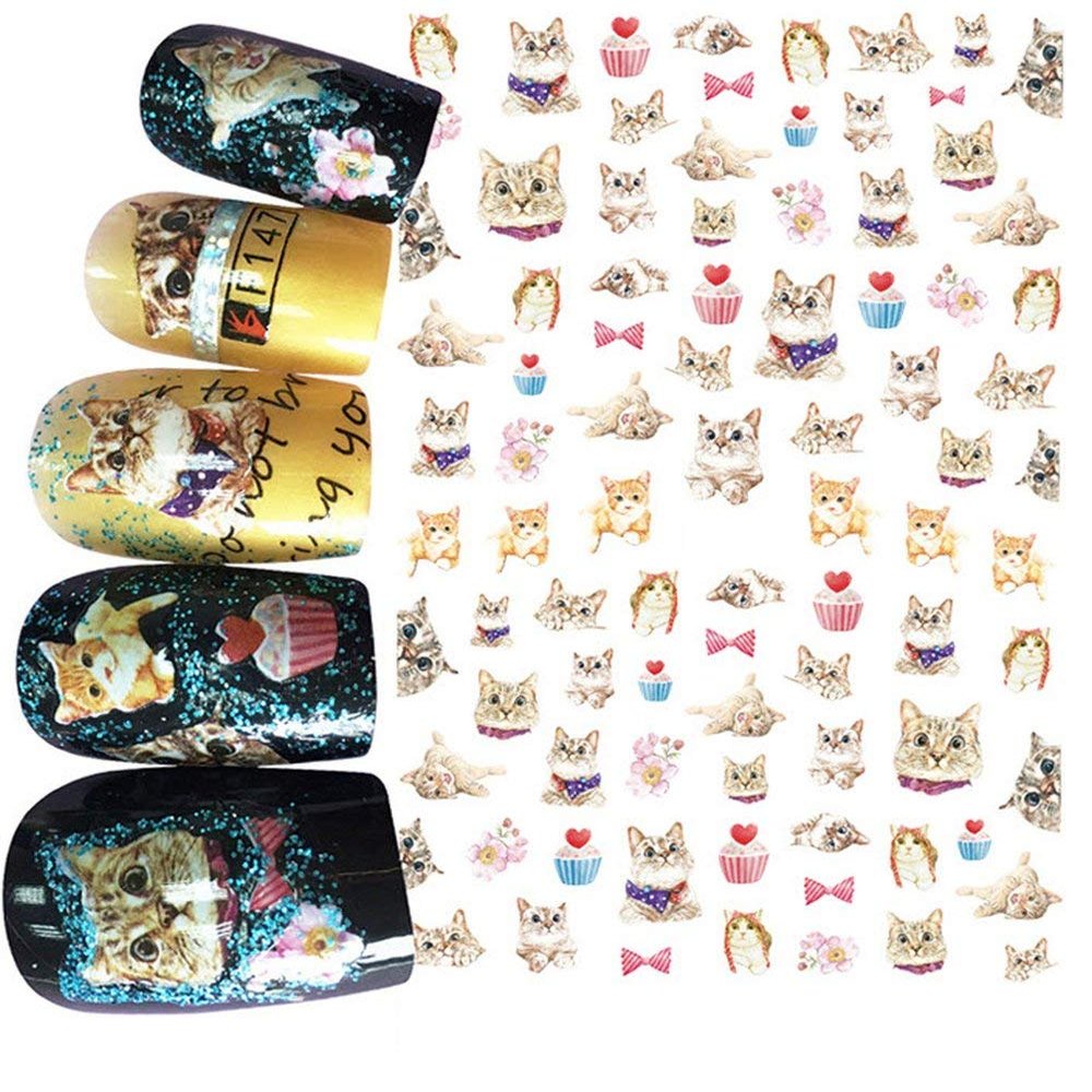 Cats and Cupecakes Nail Stickers - Cute Kitty with Bows over 50 Stickers