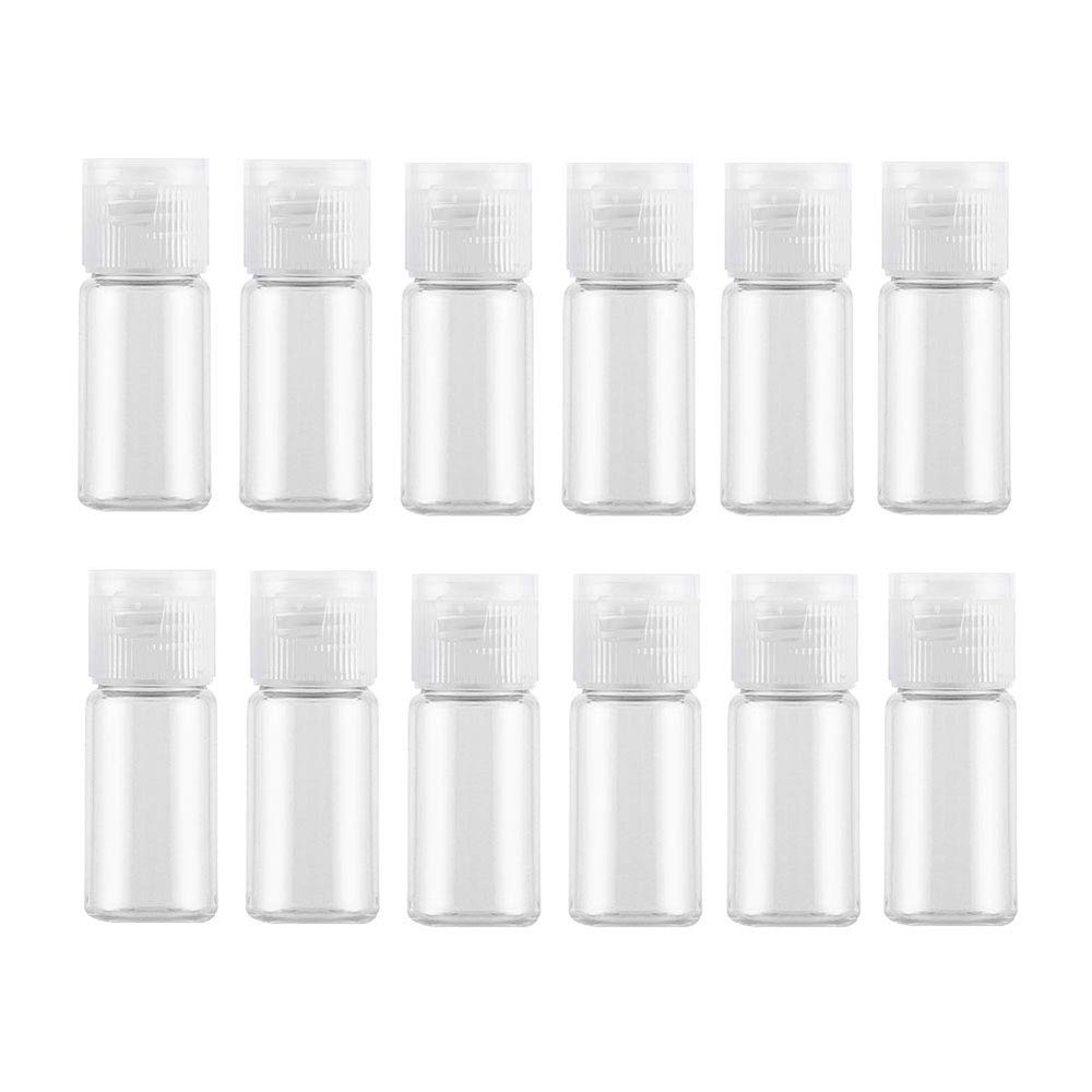 10ml Clear Plastic Squeeze Bottle with Flip Cap - Empty Refill Cosmetic Perfume Makeup Water Cleanser Shower Gel Emulsion Lotion Liquid Sample Container Pack of 12 (Clear Cap)