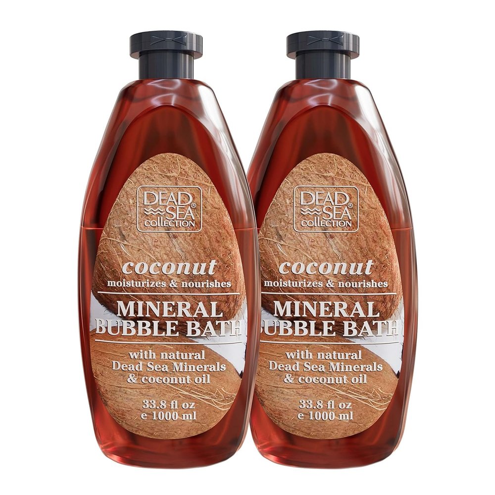 Dead Sea Collection Bubble Bath with Coconut for Women and Men - Coconut Oil and Pure Dead Sea Minerals - Nourishing and Moisturizing Skin - Pack of 2 (67.6 fl.oz)