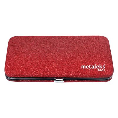6 PCS Metaleks Empty Glitter Magnetic Eyelash Extension Tweezers Kit (Glitter Red Rexion Pouch)