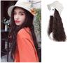 Fashion White Hat with Long Curly Hair Extensions for Women, 24" Synthetic Hat Wig Hairpiece, Natural Black view 1