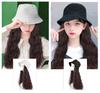 Fashion White Hat with Long Curly Hair Extensions for Women, 24" Synthetic Hat Wig Hairpiece, Natural Black view 4