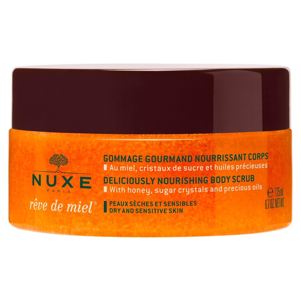 NUXE Rve de Miel Nourishing Skin Exfoliator Body Scrub With Honey Sugar Crystals and Shea Butter for Dry, Sensitive Skin, 6.7 Fl Oz