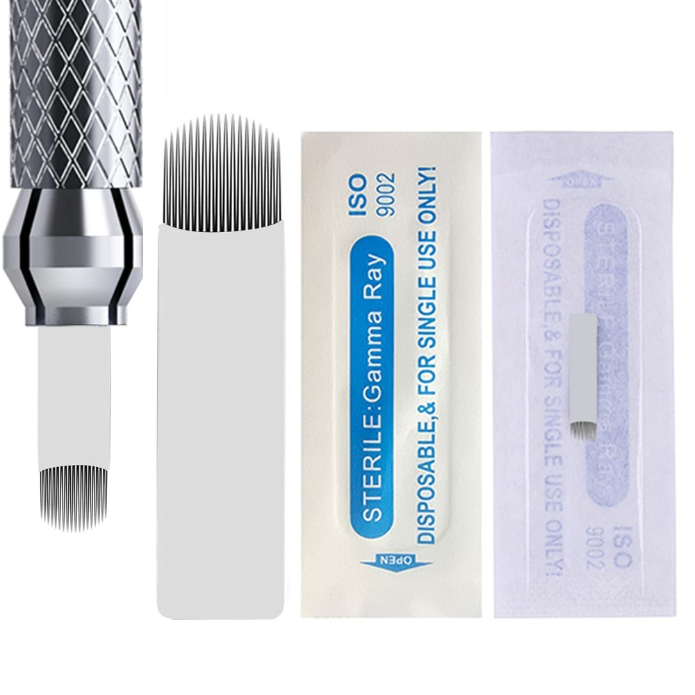 30Pcs Disposable Eyebrow Microblading Needles,Lip Tattooing Microblades Permanent Makeup Blades for Single Use Only (18U) white