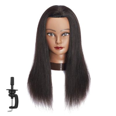 Traininghead 20-22" 100% Human hair Mannequin head Training Head Cosmetology Manikin Head Doll Head with free Clamp