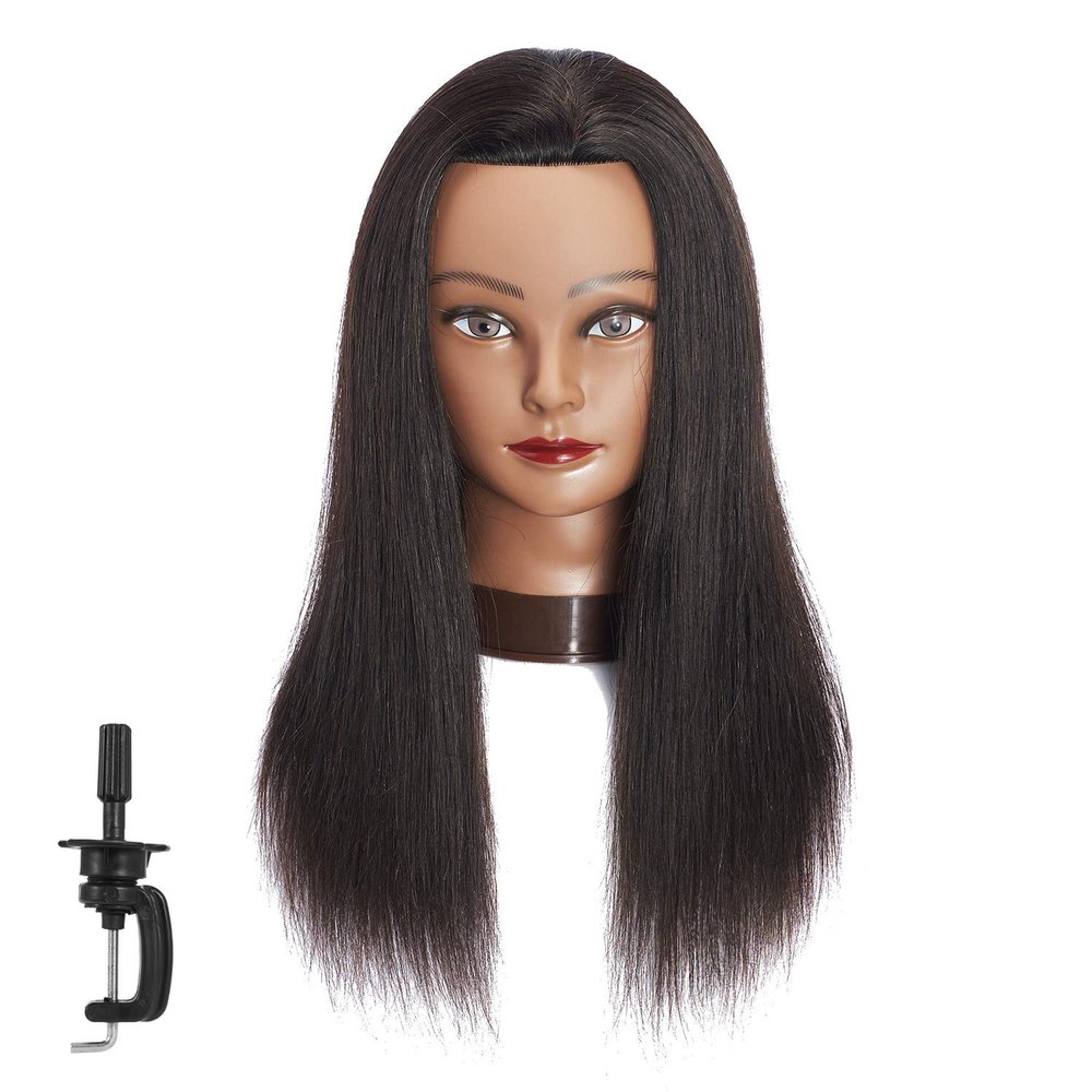 Traininghead 20-22" 100% Human hair Mannequin head Training Head Cosmetology Manikin Head Doll Head with free Clamp