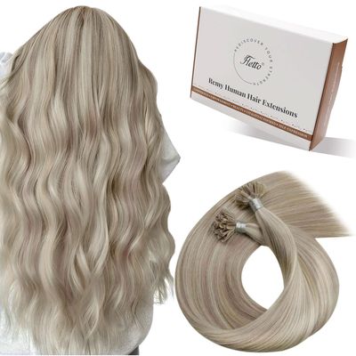 Hetto Utip Hair Extensions Human Hair Blonde K Tip Hair Extensions Human Hair Higilight Ash Blonde with Bleach Blonde Ktips Hair Extension Real Human Hair for Women Silky Straight 18 Inch 50g 50s