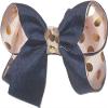 OV-2617M Medium School Hair Bow Navy over Oatmeal with Metallic Gold Dots view 1