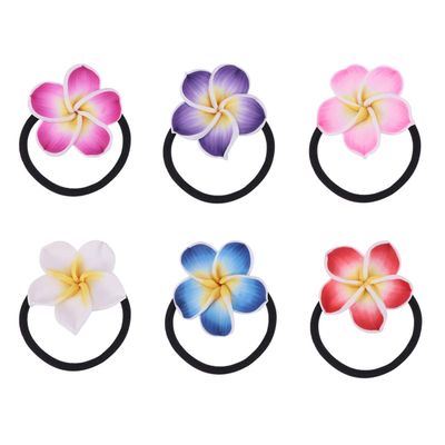 12PCS Plumeria Hair Ties Soft Ceramic Hair Ring Flower Hair Rope Black Rubber Band Flower Hair Bands for Girls