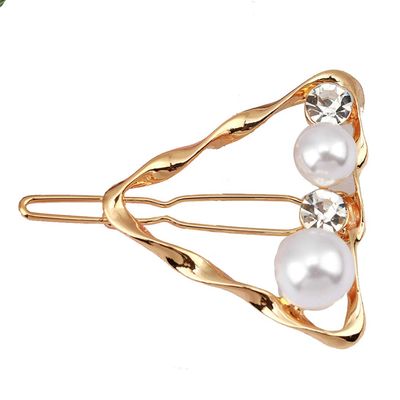Geometric Classic Pearl Hairpin Women Diamond Long Hair Clips Temperament Hair Curlers (Triangle)