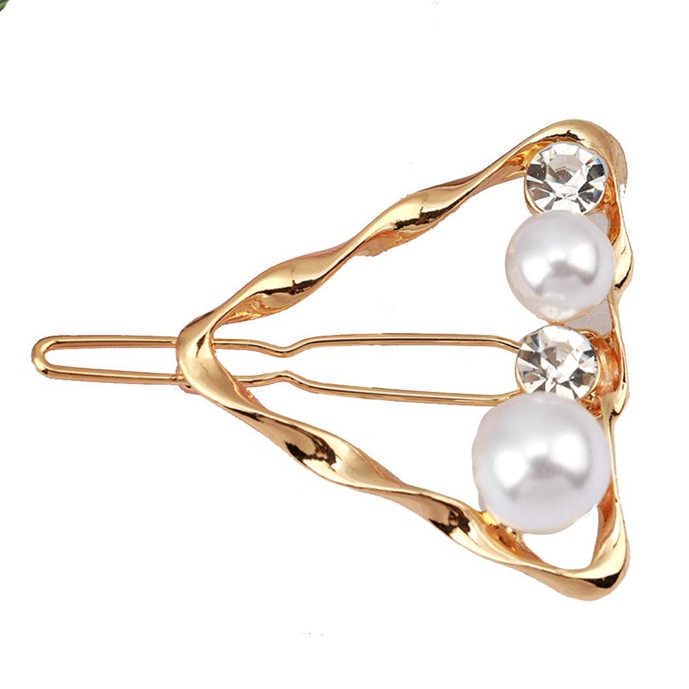 Geometric Classic Pearl Hairpin Women Diamond Long Hair Clips Temperament Hair Curlers (Triangle)