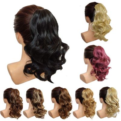 16inch Hair Piece Ponytail Extension wavy Light Curled Nature Looking Heat-Resisting (1# off black)