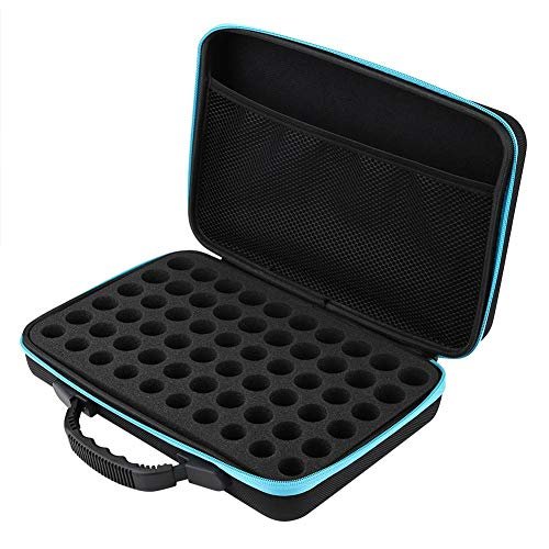 60-Bottle Essential Oil Carrying Case for 5ml,10ml,15ml with Handle Scented Oils Holder Traveling Carrying Case Storage Bag(Blue)