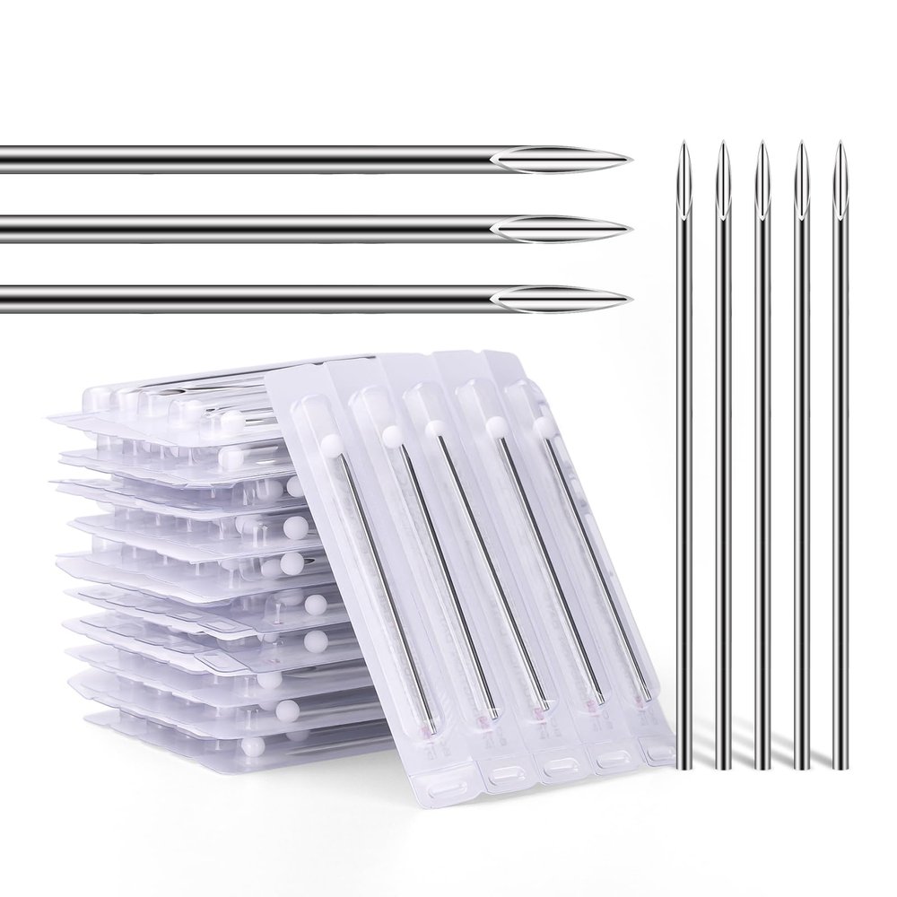 ATOMUS Body Piercing Needles, 14G 16G Stainless Steel Sterile Disposable Ear Nose Navel Nipple Lip Piercing Needles (100pcs 16G)