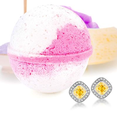 Bath Bomb Deluxe 8oz. and Surprise Jewelry Made in USA, Perfect for Bubble Spa Bath. Handmade Birthday Mothers Day Gifts For Women & Kids (Spring Bloom, Earring)