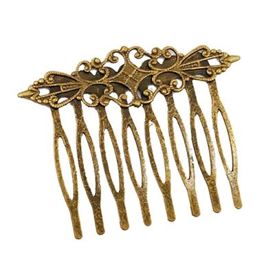 2Pcs Retro Carved Bronze Hair Side Combs Flower Vines Decorative Mini Combs for Bridal Wedding Veil