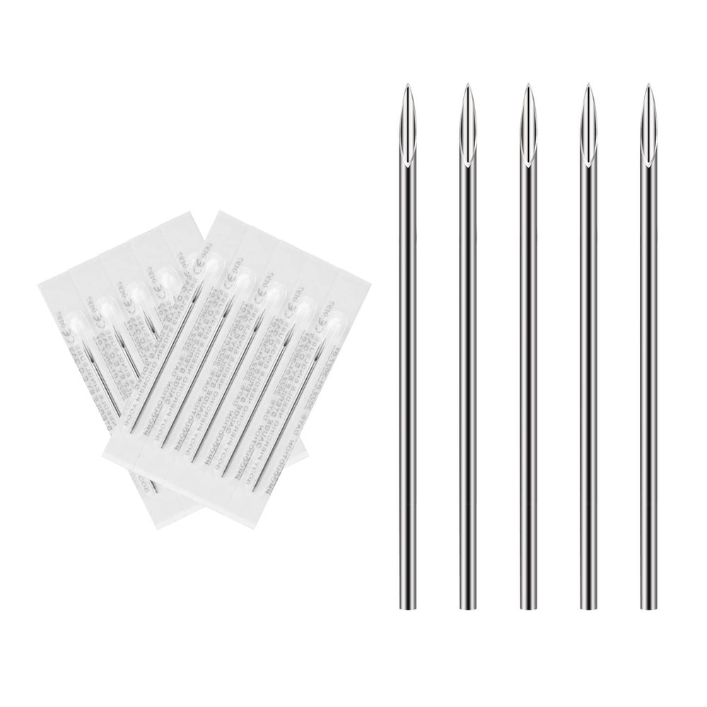 Body Piercing Needles, ATOMUS 10pcs 14G Stainless Steel Sterile Disposable Ear Nose Navel Nipple Lip Piercing Needles