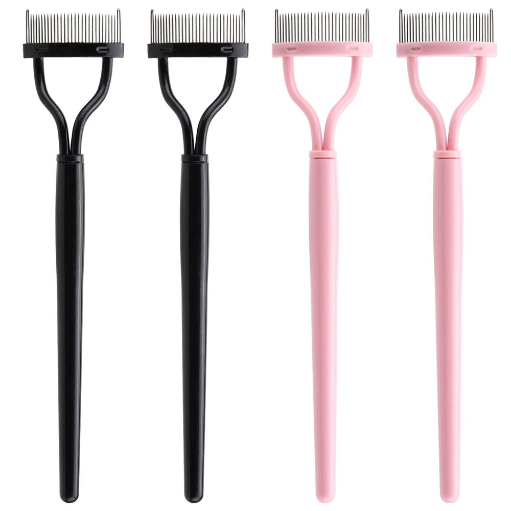 4 Pcs Eyelash Separator Tool Mascara Brushes Eyelash Comb Separator Definer Lash Comb for Combing, Separating Lashes - Pink&Black