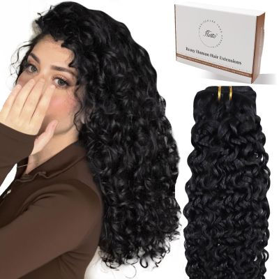 Hetto Clip in Black Curly Hair Extensions Human Hair 22 Inch #1 Jet Black Clip Hair Extensions Curly Human Hair Natural Wavy Clips on Full Head 7pcs 120g