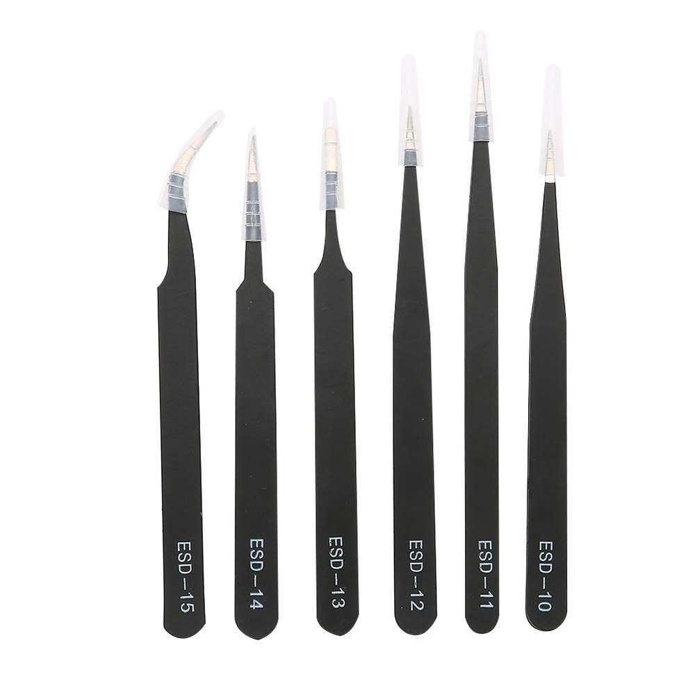 6PCS Stainless Steel Tweezer, Anti-Static Tweezers for Manicure Nail Art