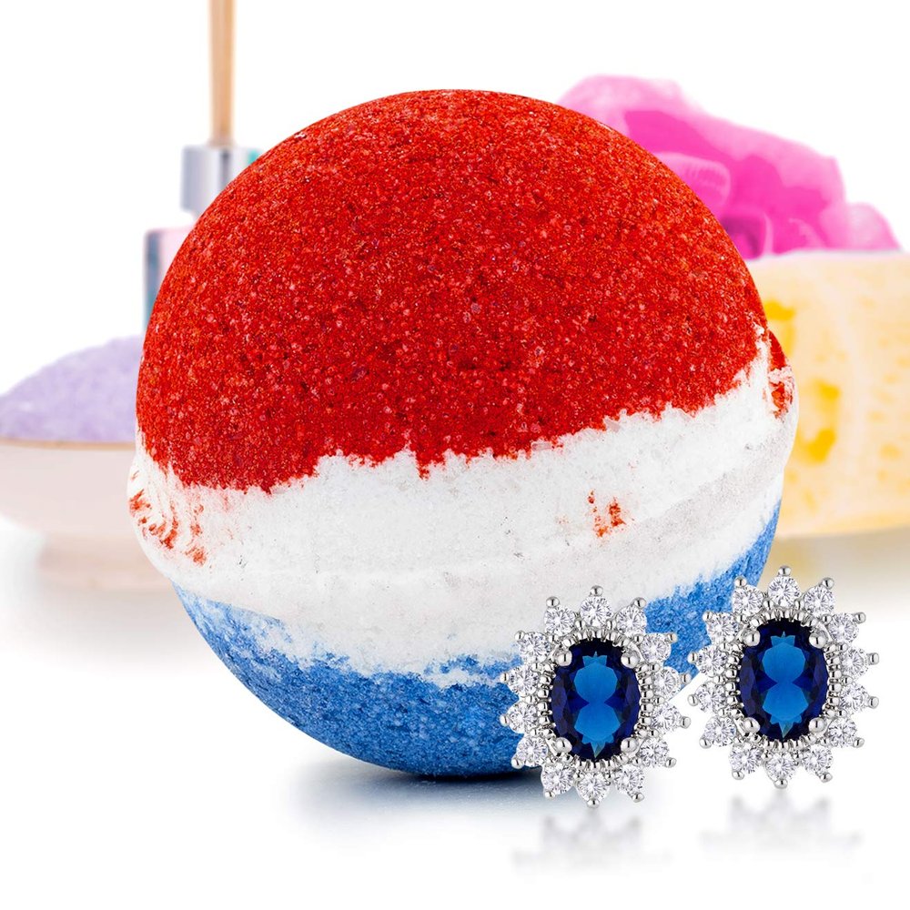 Bath Bomb Deluxe 8oz. And Surprise Jewelry Made in USA, Perfect for Bubble Spa Bath. Handmade Birthday Mothers Day Gifts For Women & Kids (Rocket Bomb, Earring)