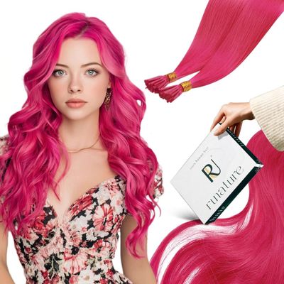 RUNATURE Hot Pink I Tip Hair Extensions Human Hair I Tip Hair Extension Pink Colorful Hair Extensions Real Human Hair Cold Fusion Pre Bonded Hair Extension 14 Inch Remy Soft Hair 20g 25s