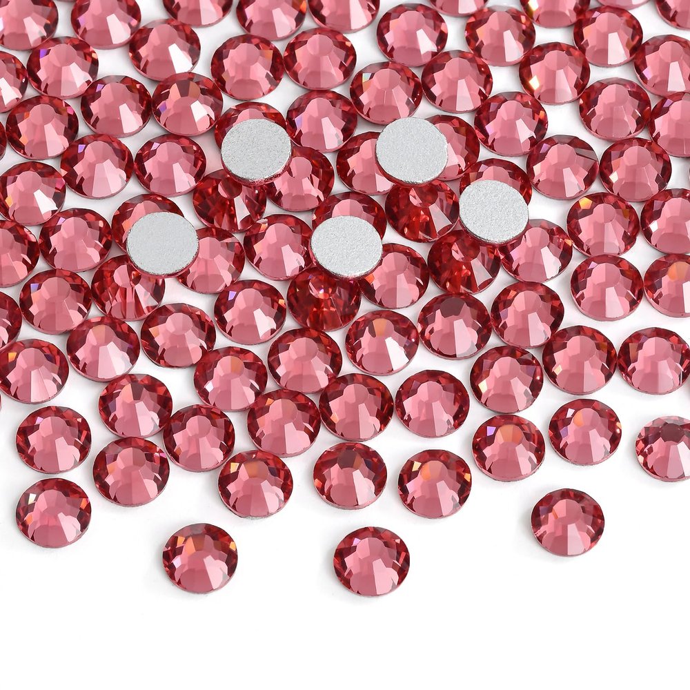 Jollin Glue Fix Flatback Rhinestones Glass Diamantes Gems for Nail Art Crafts Decorations Clothes Shoes 6.4mm (ss30 288pcs, Rose)