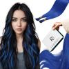 RUNATURE I Tip Hair Extensions Human Hair, Blue Hair Extensions Real Human Hair, 14 Inch 20g 25s Blue Itip Human Hair Extensions, Rainbow Colorful Peekaboo Hair Highlights view 1