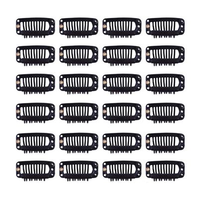 YANTAISIYU 24 pcs/lot 32mm 9-teeth Metal Wig Clips with Rubber Stopper, Invisible Hairpiece Wig Accessories Clips (Black)