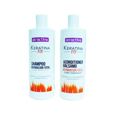 Atractiva Keratina Fix Shampoo y Acondicionador Balsamo Reparacion Total Super Hidratante Set 16 fl. oz. Each