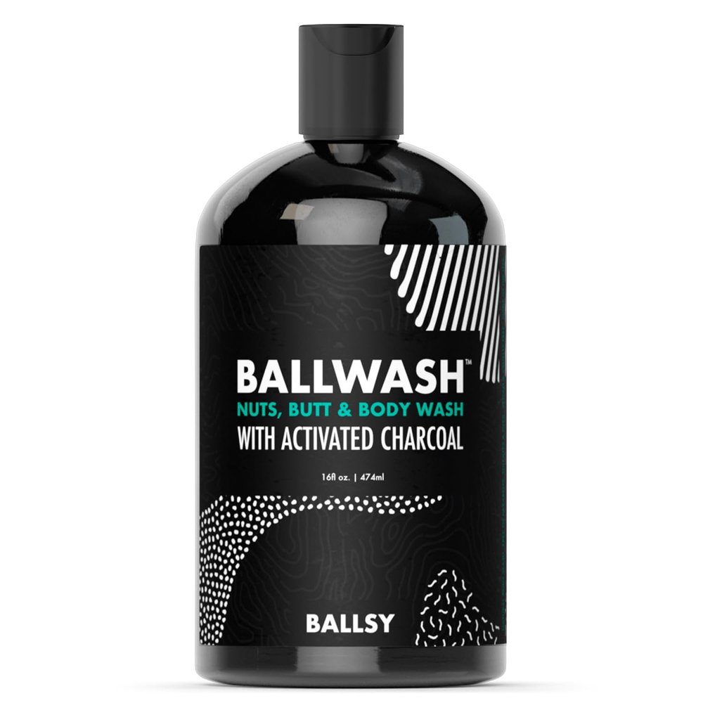 Ballsy Ballwash Charcoal Body Wash for Men - Moisturizing Mens Bodywash with Coconut Oil  Soap for Men & Great for your Most Intimate Areas, 16 Oz