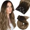 Moresoo Clip in Hair Extensions Real Human Hair Balayage Human Hair Clip in Extensions Ombre Dark Brown to Golden Brown with Dark Ash Blonde Hair Extensions for Women 7Pcs 120G 18inch view 1