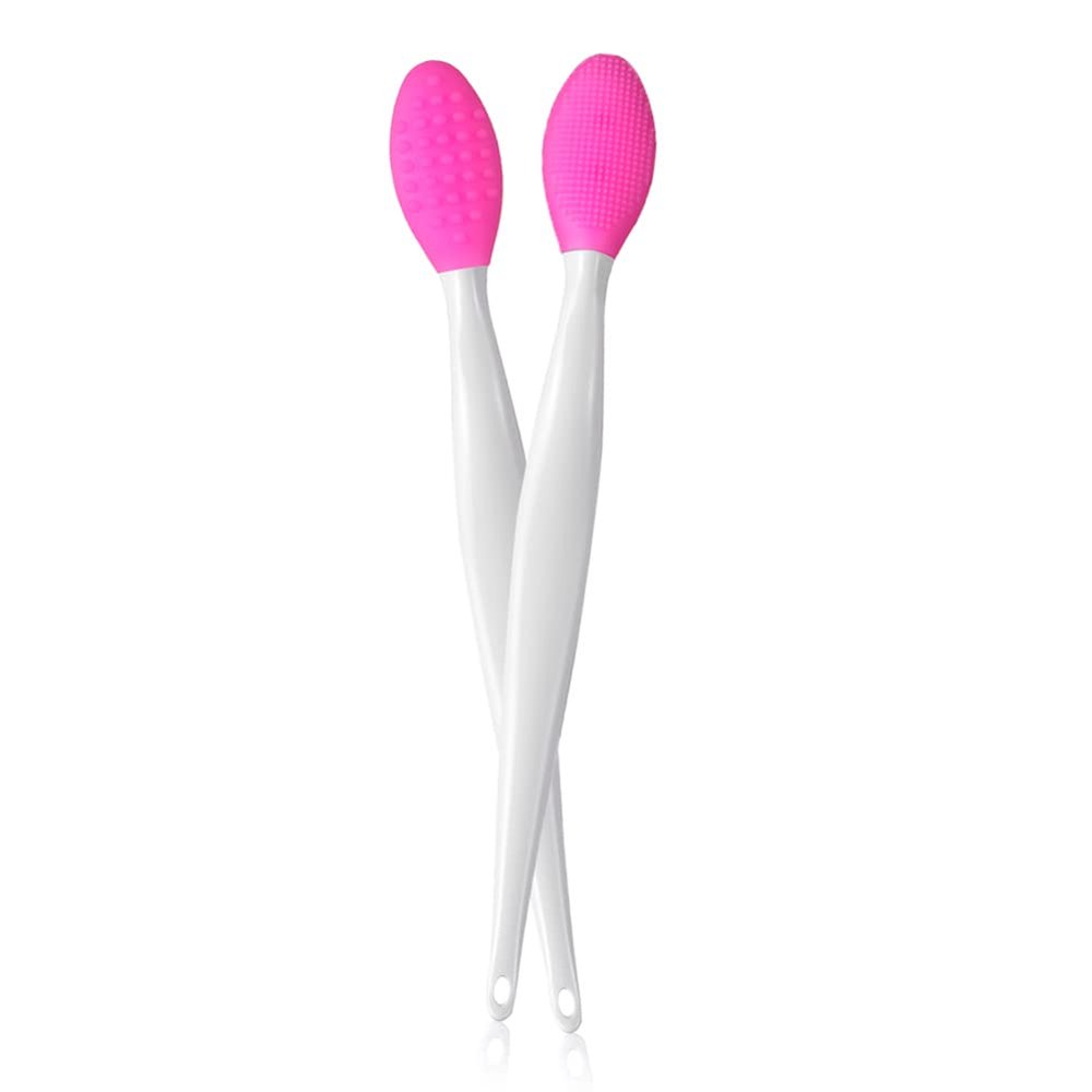 AKOAK 2 Pcs Silicone Head Double-Sided Cleaning Brush, Blackhead/Cutin/Pore Brush, Beauty and Skin Care Cleaning Tool (Rose red)