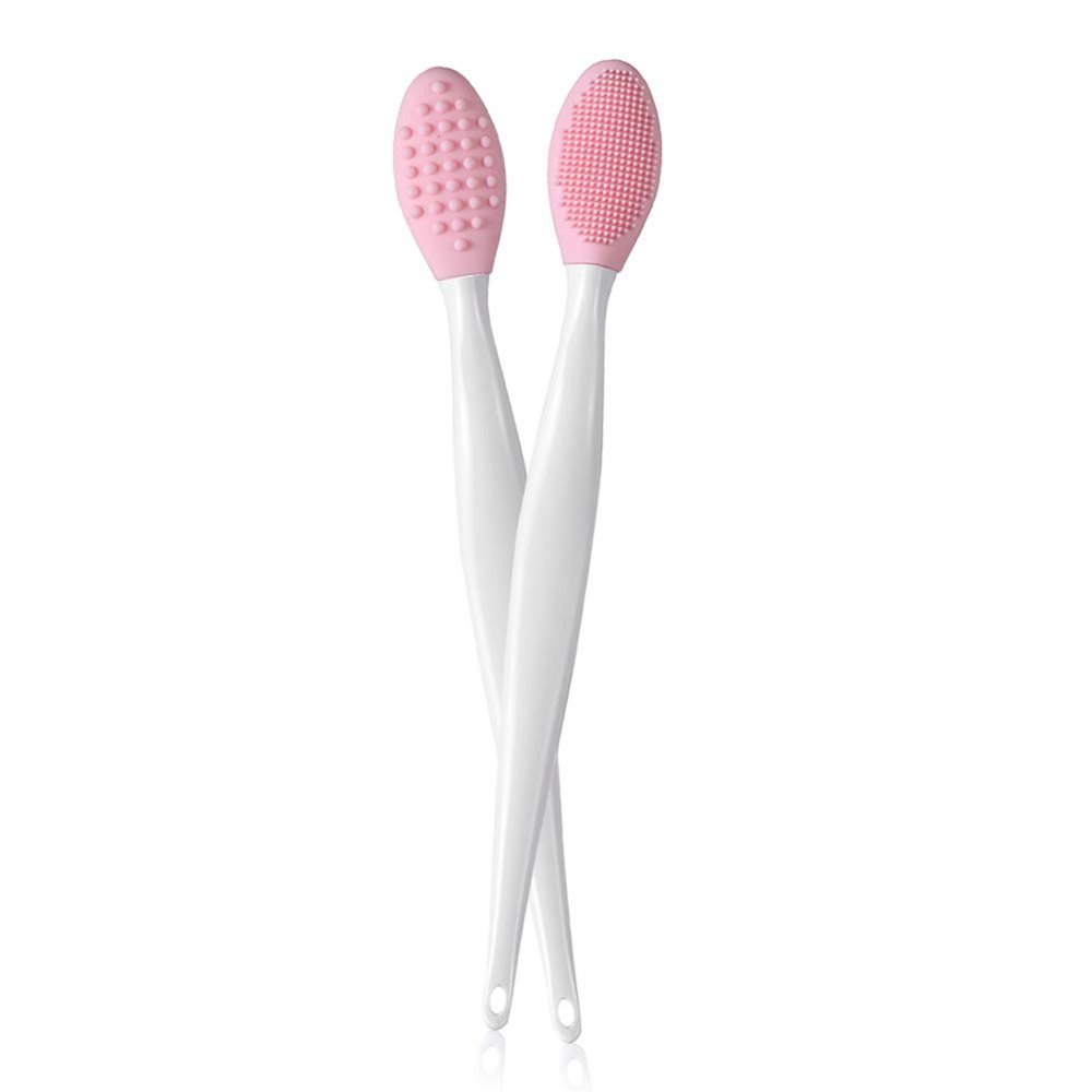 AKOAK 2 Pcs Silicone Head Double-Sided Cleaning Brush, Blackhead/Cutin/Pore Brush, Beauty and Skin Care Cleaning Tool (Pink)