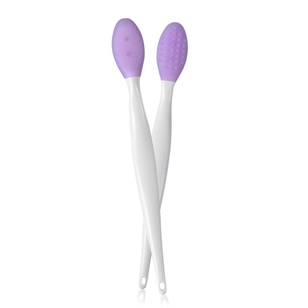 AKOAK 2 Pcs Silicone Head Double-Sided Cleaning Brush, Blackhead/Cutin/Pore Brush, Beauty and Skin Care Cleaning Tool (Purple)