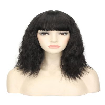 12"/30cm Fluffy Curly Clip in Forehead Hairpiece With Fringe Nature Hairline Synthetic Topper for Women Hair Lossing 2# Dark Black