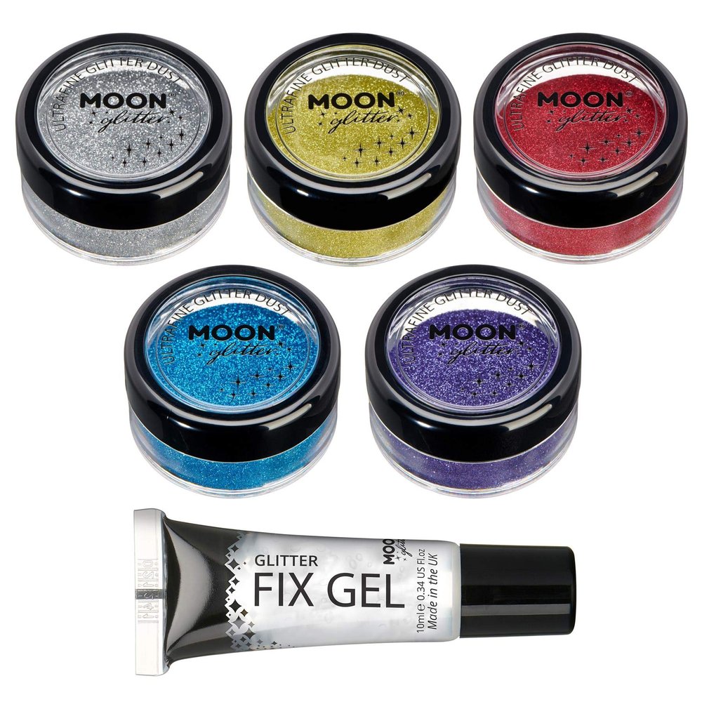 Classic Ultrafine Glitter Dust by Moon Glitter 100% Cosmetic Glitter for Face, Body, Nails, Hair and Lips - 0.17oz - Set of 5
