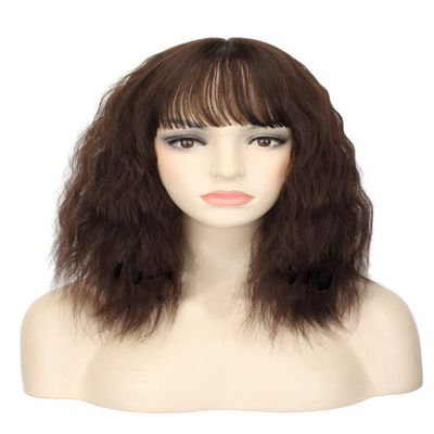 12"/30cm Fluffy Curly Clip in Forehead Hairpiece With Fringe Nature Hairline Synthetic Topper for Women Hair Lossing 4/33 Dark Brown
