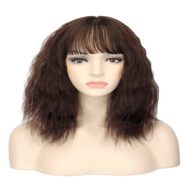 12"/30cm Fluffy Curly Clip in Forehead Hairpiece With Fringe Nature Hairline Synthetic Topper for Women Hair Lossing 4/33 Dark Brown