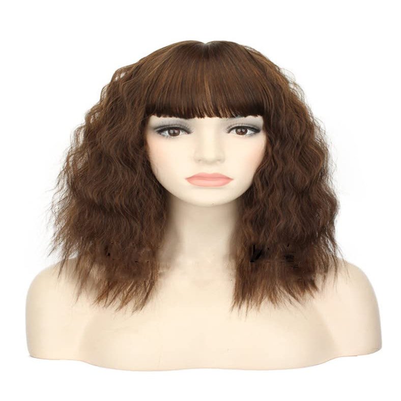 12"/30cm Fluffy Curly Clip in Forehead Hairpiece With Fringe Nature Hairline Synthetic Topper for Women Hair Lossing 4/30 Light Brown